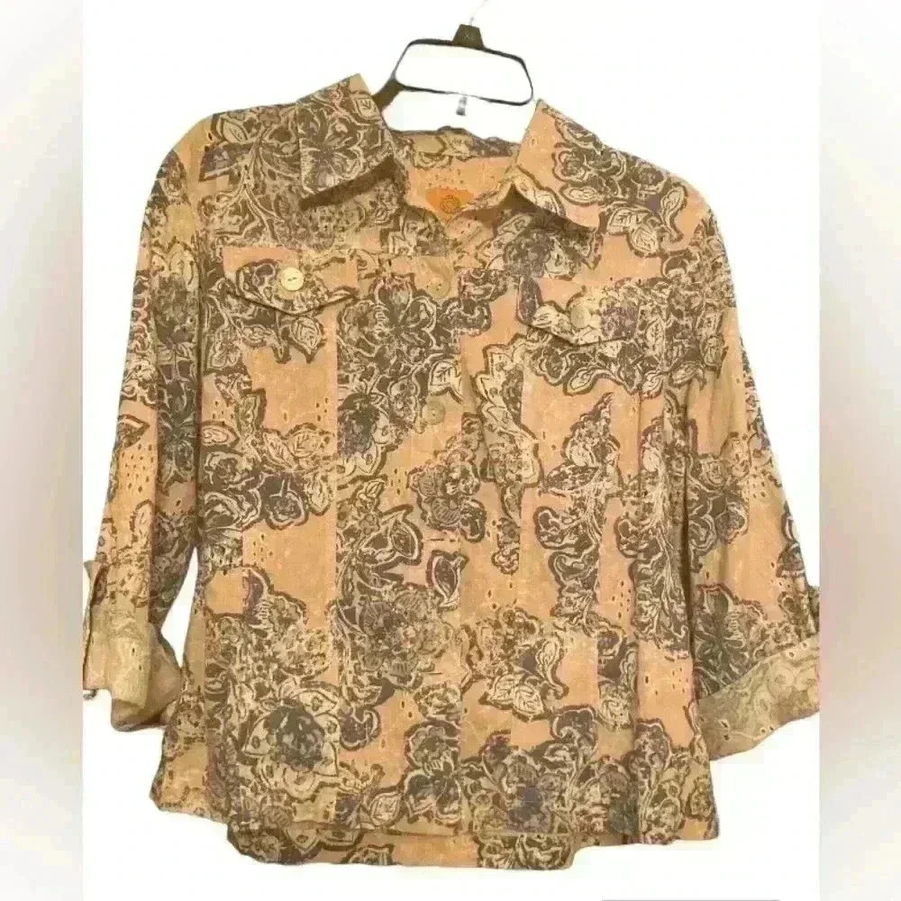 Women’s Ruby Rd size 10 Eyelet lace cuff Overshirt Jacket Exc Con